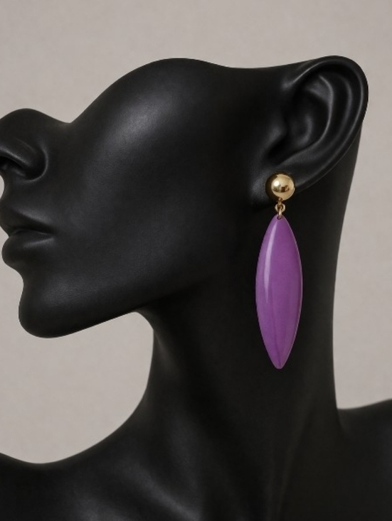 Fashion Jewelry Jewelry - Purple Teardrop Dangle Earrings Gold Tone Long Statement Drop Trendy Bold
